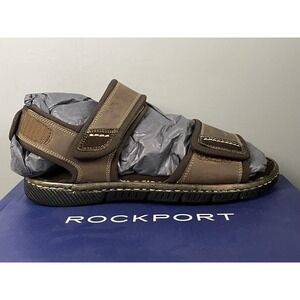 Rockport Jasper QTR Strap Sandals Mens Size 7 Brown Leather Hook & Loop Comfort